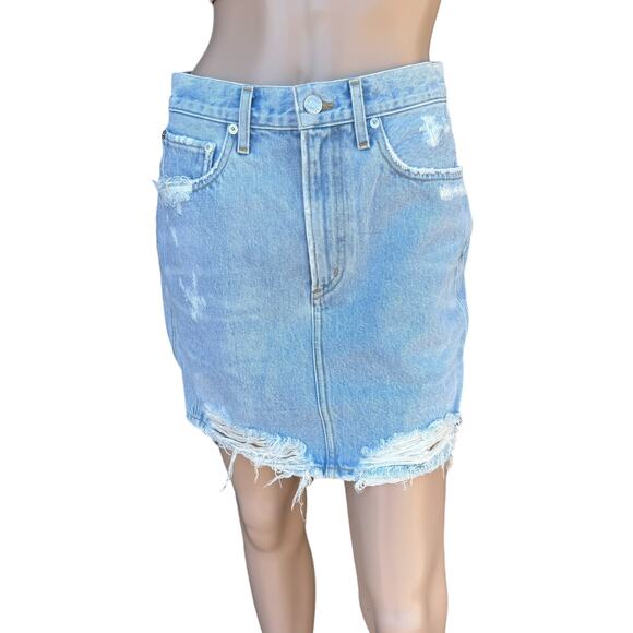 Agolde Dresses & Skirts - New Agolde Women Light Wash Distressed Ripped Jean Denim Mini Skirt Size 27